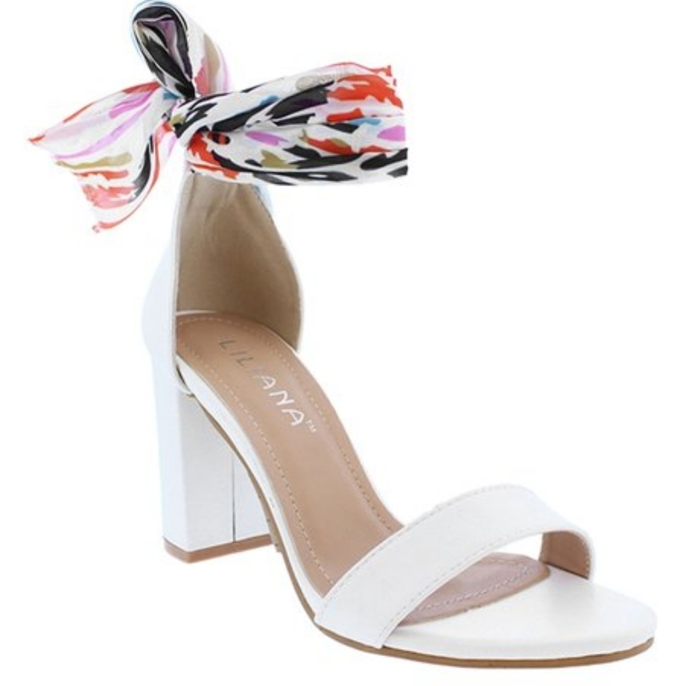 Liliana Multi-Color Tie-up Heels  White Block-Heel Size 10